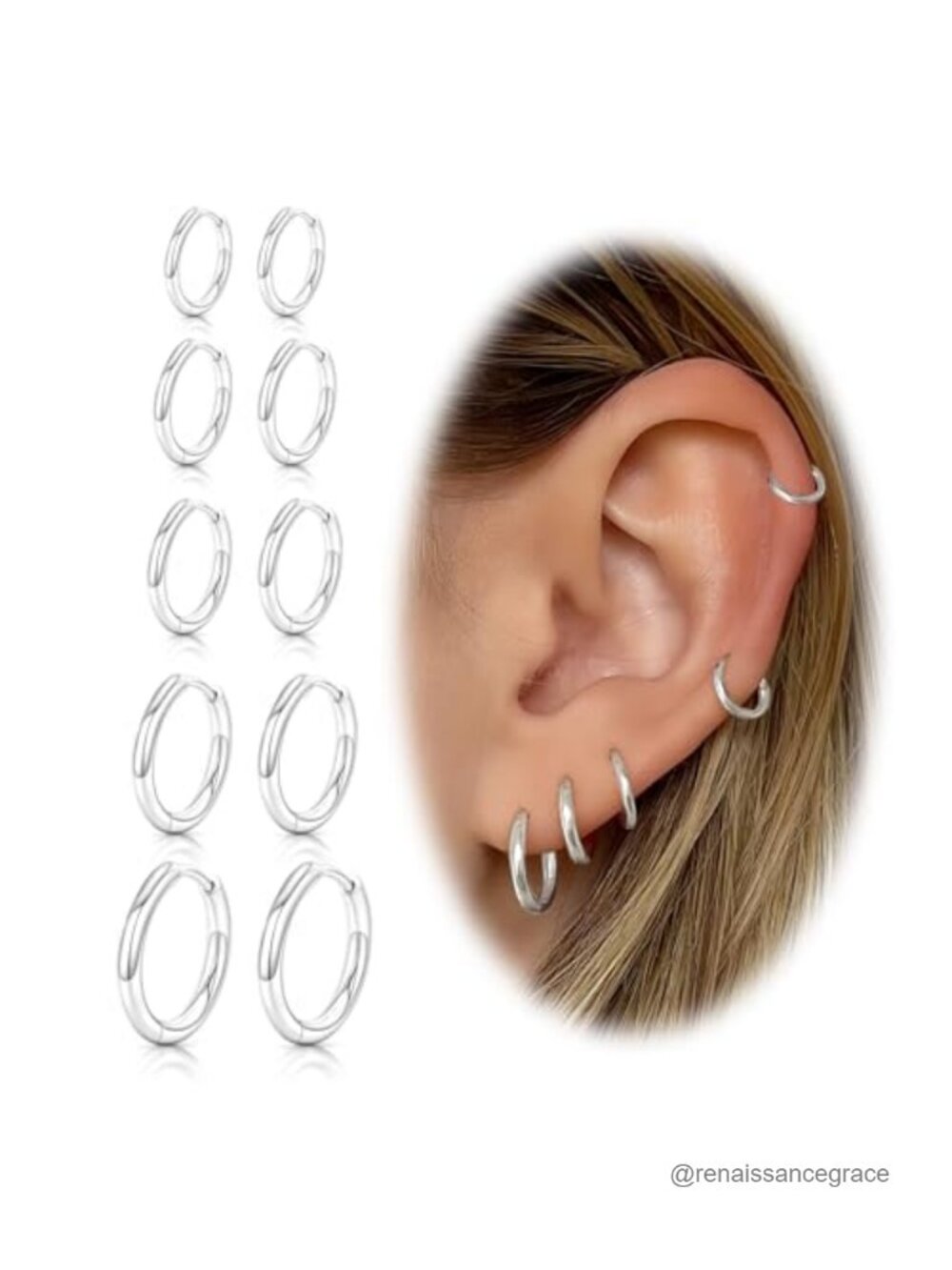 5 Pairs Sterling Silver Huggie Hoop Earrings Set Hypoallergenic Gold Plated